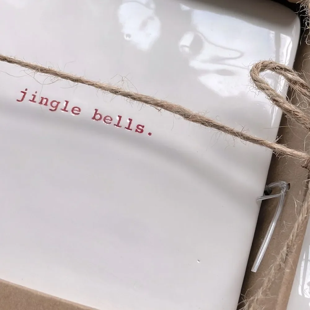 Rae Dunn Jingle Bells Printed Cheese Plate with Spreader. NWT.